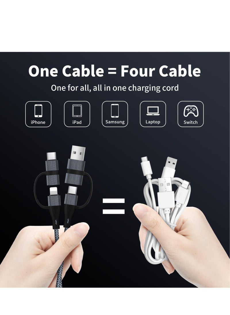 Excefore - USB C Charger Cable, 60W/3A USB C to USB Adaptor With iOS/Type C/USB A Ports 4 in 1 for iPhone 15 14 13 Pro Max iPad Samsung S24 S23 Ultra Z Flip 5 Multi USB to USB C Cable, Black - Image 1