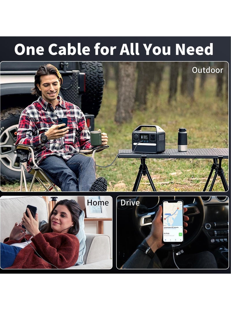 Excefore - USB C Charger Cable, 60W/3A USB C to USB Adaptor With iOS/Type C/USB A Ports 4 in 1 for iPhone 15 14 13 Pro Max iPad Samsung S24 S23 Ultra Z Flip 5 Multi USB to USB C Cable, Black - Image 1