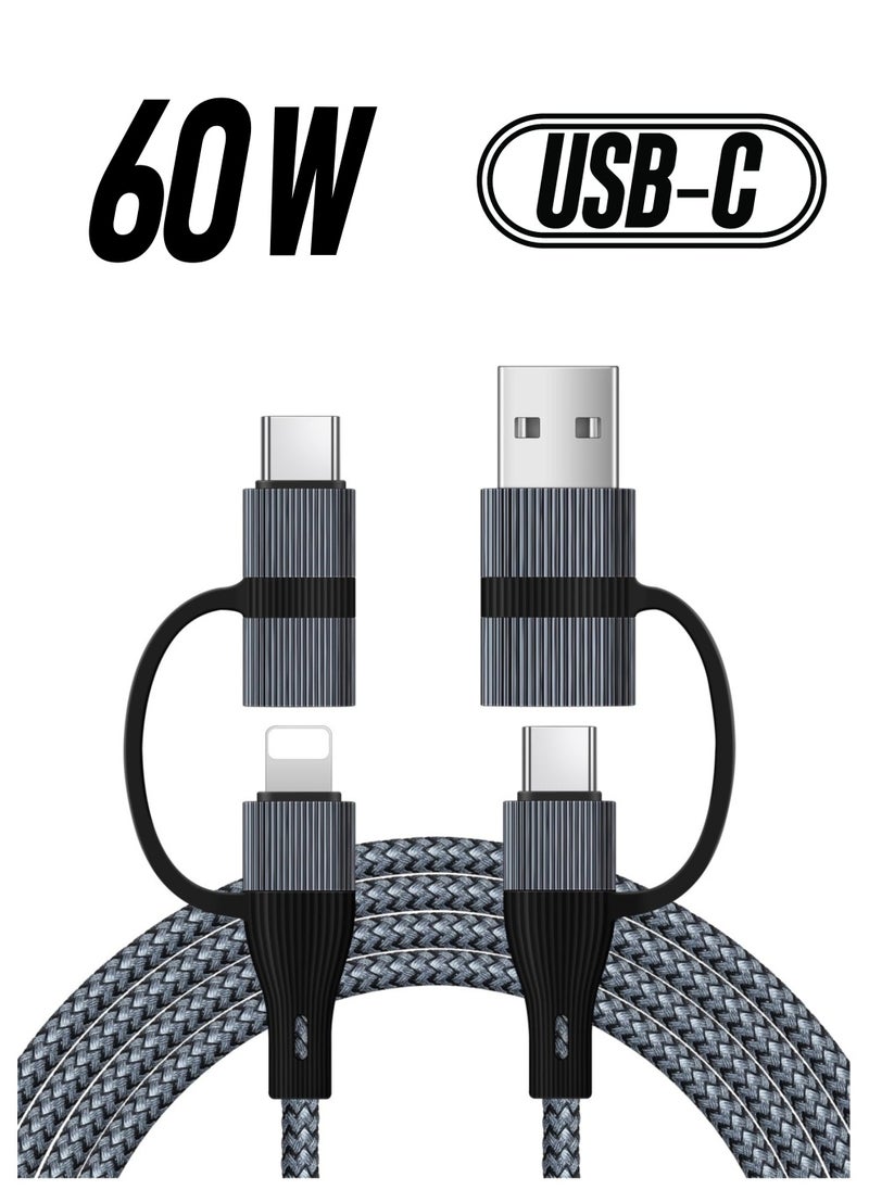 Excefore - USB C Charger Cable, 60W/3A USB C to USB Adaptor With iOS/Type C/USB A Ports 4 in 1 for iPhone 15 14 13 Pro Max iPad Samsung S24 S23 Ultra Z Flip 5 Multi USB to USB C Cable, Black - Image 1