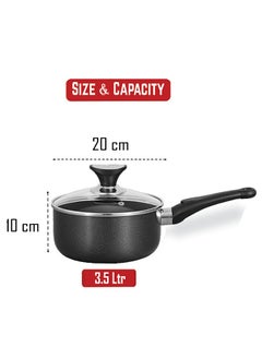 SONEX SONEX Non-Stick Royal Saucepan – 20 cm (3.5 Ltr) – Premium Aluminum Construction, Hard Enamel Exterior, Tempered Glass Lid with Heat-Resistant Bakelite Knob, Ergonomic Cool-Touch Handle, Durable, Easy to Clean & Dishwasher Safe  - Image 5