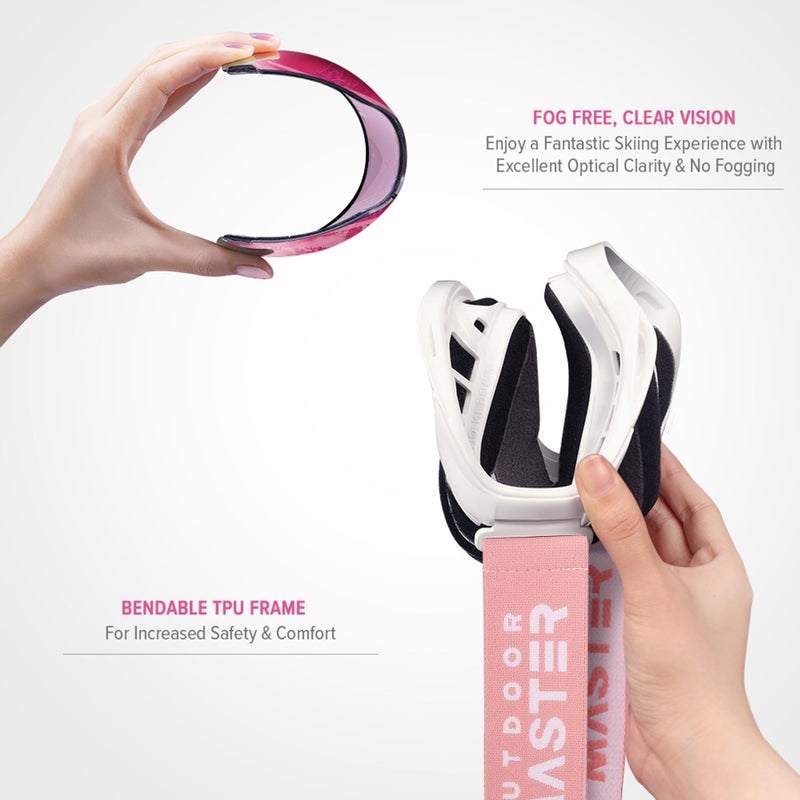 OutdoorMaster نظارات تزلج OutdoorMaster OTG - نظارات تزلج/تزلج على الثلج فوق النظارات للرجال والنساء والشباب - حماية 100% من الأشعة فوق البنفسجية (إطار أبيض + عدسة وردية VLT 46%) - Image 4