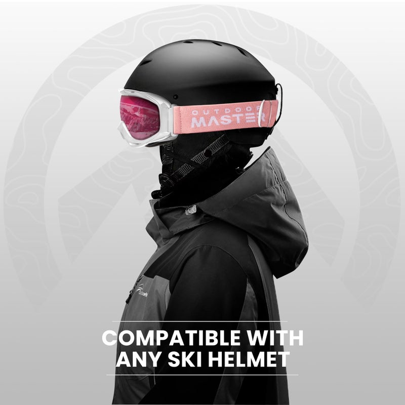 OutdoorMaster نظارات تزلج OutdoorMaster OTG - نظارات تزلج/تزلج على الثلج فوق النظارات للرجال والنساء والشباب - حماية 100% من الأشعة فوق البنفسجية (إطار أبيض + عدسة وردية VLT 46%) - Image 5