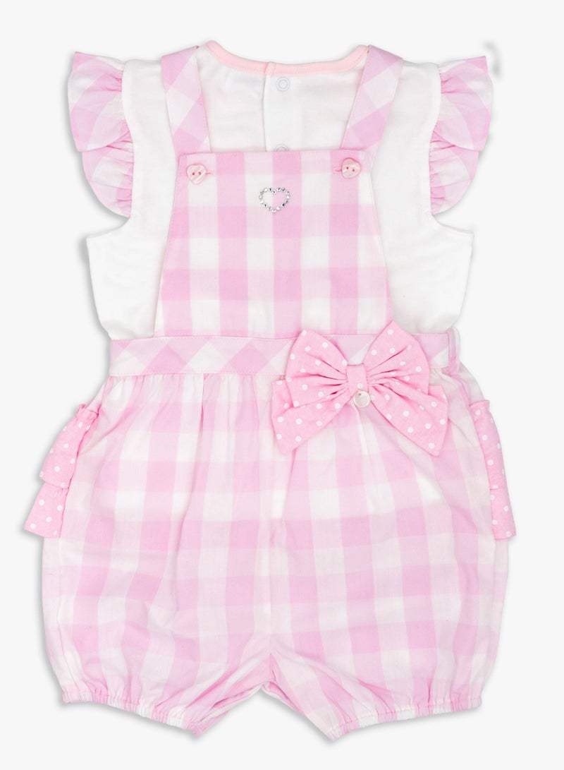 MOON 100% Cotton Top and Dungaree 18-24M Pink - Pink Gingham - Image 1