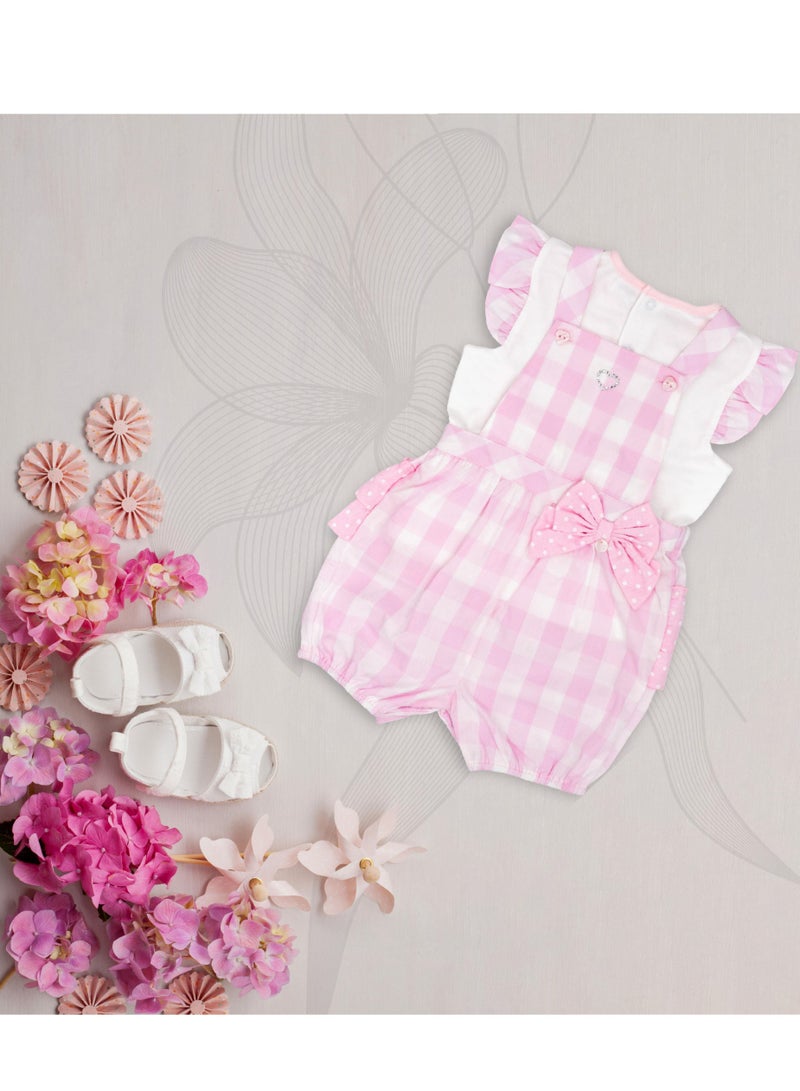 MOON 100% Cotton Top and Dungaree 18-24M Pink - Pink Gingham - Image 5