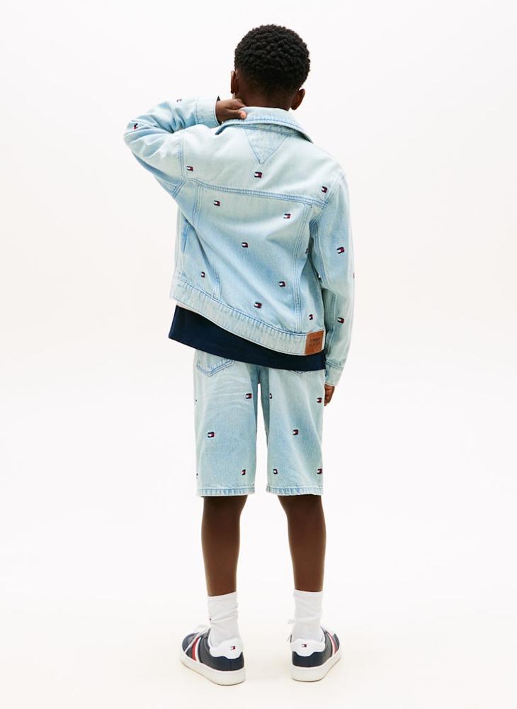 TOMMY HILFIGER Wavy Flag Embroidery Denim Trucker Jacket - Image 2