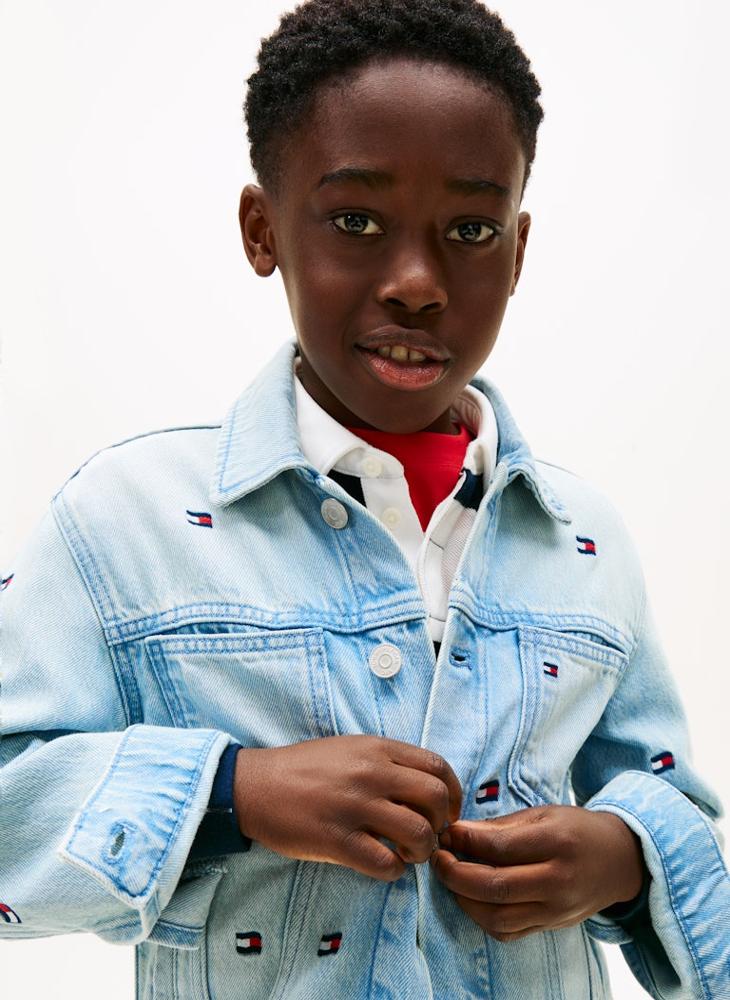 TOMMY HILFIGER Wavy Flag Embroidery Denim Trucker Jacket - Image 4