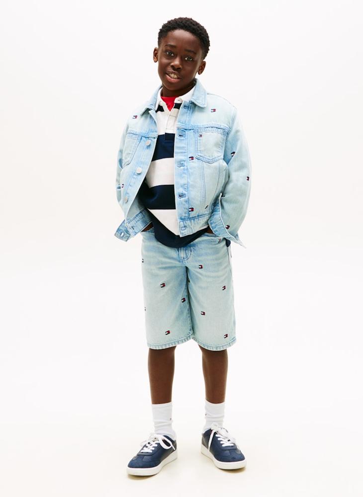 TOMMY HILFIGER Wavy Flag Embroidery Denim Trucker Jacket - Image 5