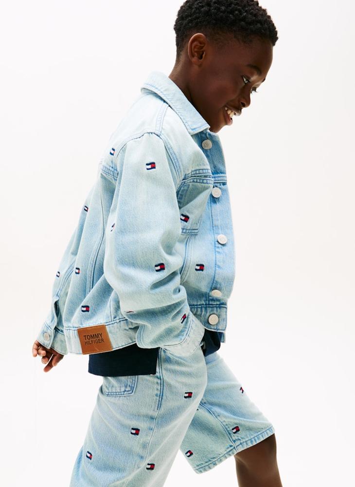 TOMMY HILFIGER Wavy Flag Embroidery Denim Trucker Jacket - Image 3