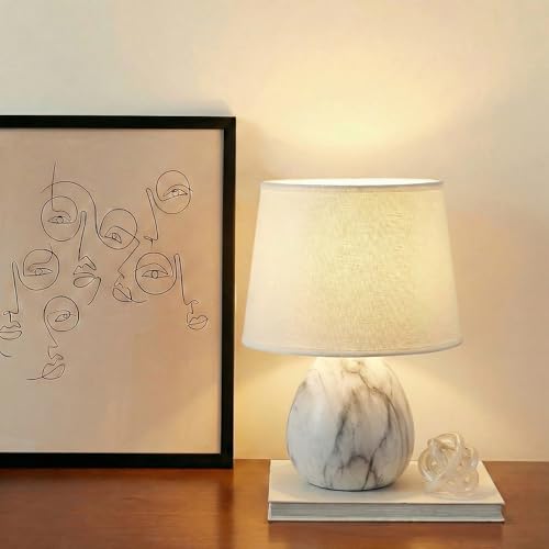 Decor & More – Modern Ceramic Base Bedside Table Lamp | Table Lamps for Home Decoration and Bedroom Decor with On/Off Button | Mini Night Lamp with Cotton Fabric Shade (Bulb not Included) - Image 3