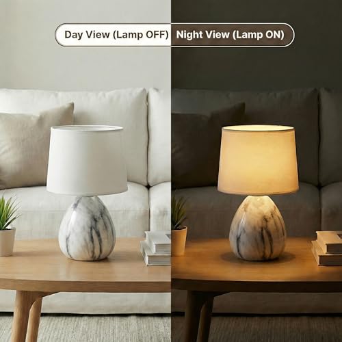 Decor & More – Modern Ceramic Base Bedside Table Lamp | Table Lamps for Home Decoration and Bedroom Decor with On/Off Button | Mini Night Lamp with Cotton Fabric Shade (Bulb not Included) - Image 5