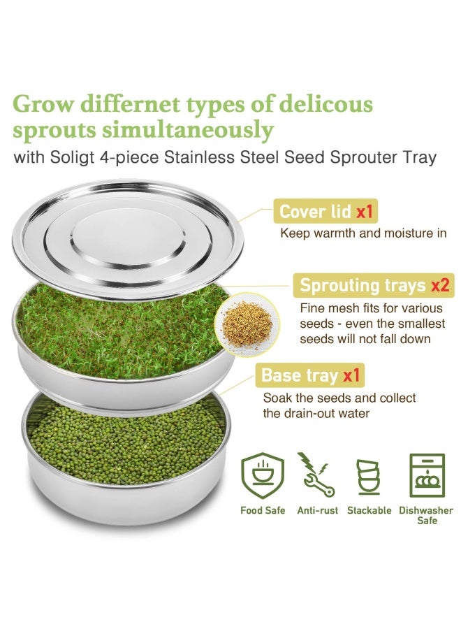 SOLIGT SOLIGT Stackable Stainless Steel Seed Sprouting Kit 2Tier Mesh Sprouting Trays 1 Base and 1 Cover Lid  - Image 3