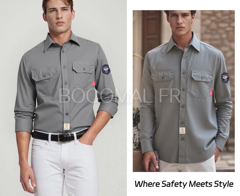 BOCOMAL FR Shirts 6.25oz Light Weight Summer Welding Shirts Flame Resistant Shirt Gray Men's Fire Retardant Shirt - Image 4