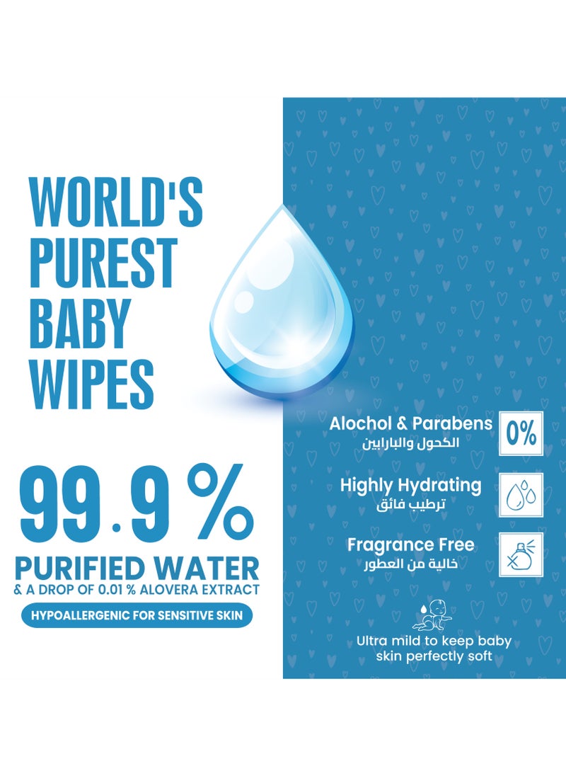 REXIDO Original 99.9% Pure Water-Based Baby Wipes, 180 (3 Pack) Biodegradable Wet Wipes, Unscented For Sensitive Skin, Highly Hydrating 180 Count  x 3 Pack.  - Image 4