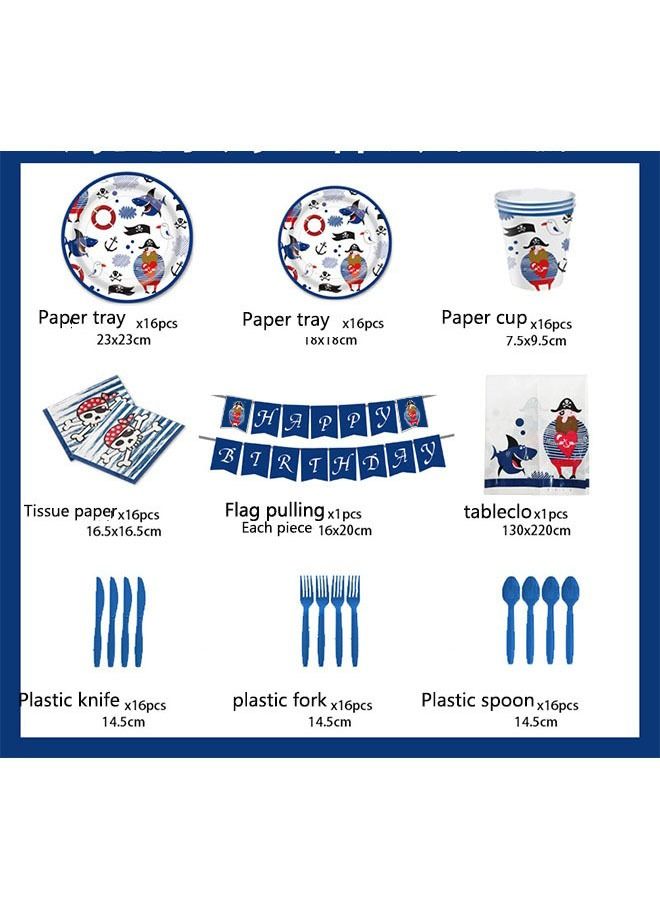 أوشن 114pcs القراصنة الطرف أدوات المائدة الديكور ، والقراصنة عيد ميلاد الحزب اللوازم ، لافتات ، لوحات ، أكواب ، والمناديل ، مفرش المائدة ، وأدوات المائدة ، والقراصنة موضوع الطفل دش عيد ميلاد الحزب الديكور - Image 2