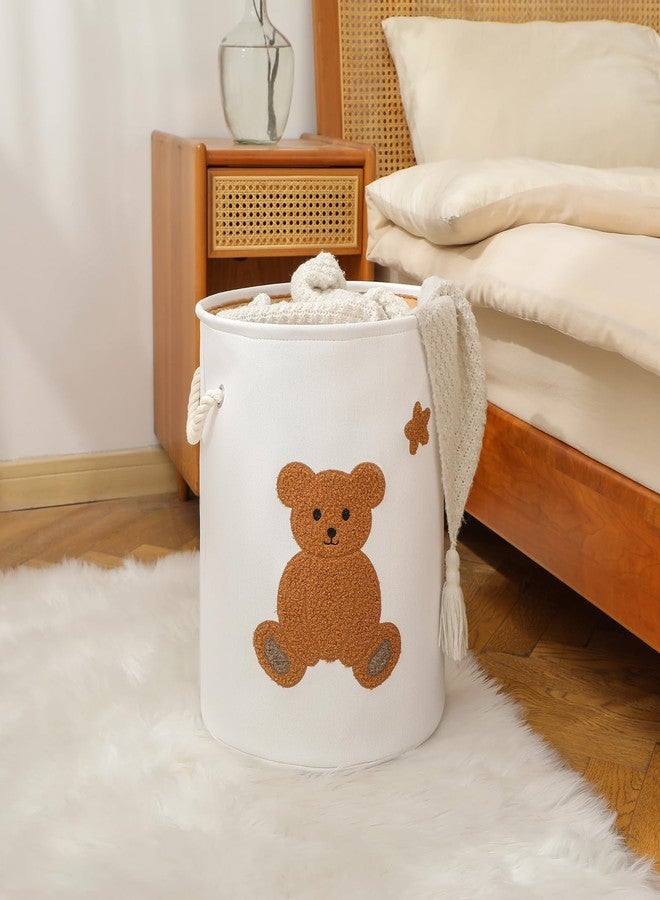 Inough Kids Laundry Basket Nursery Hamper Baby Laundry Basket Stuffed Animal Toys Storage Baskets for Toddler Room Decor, Dirty Clothes Hampers with Drawstring Closure for Bedroom/Living Room/Nursery, Bear - Image 5