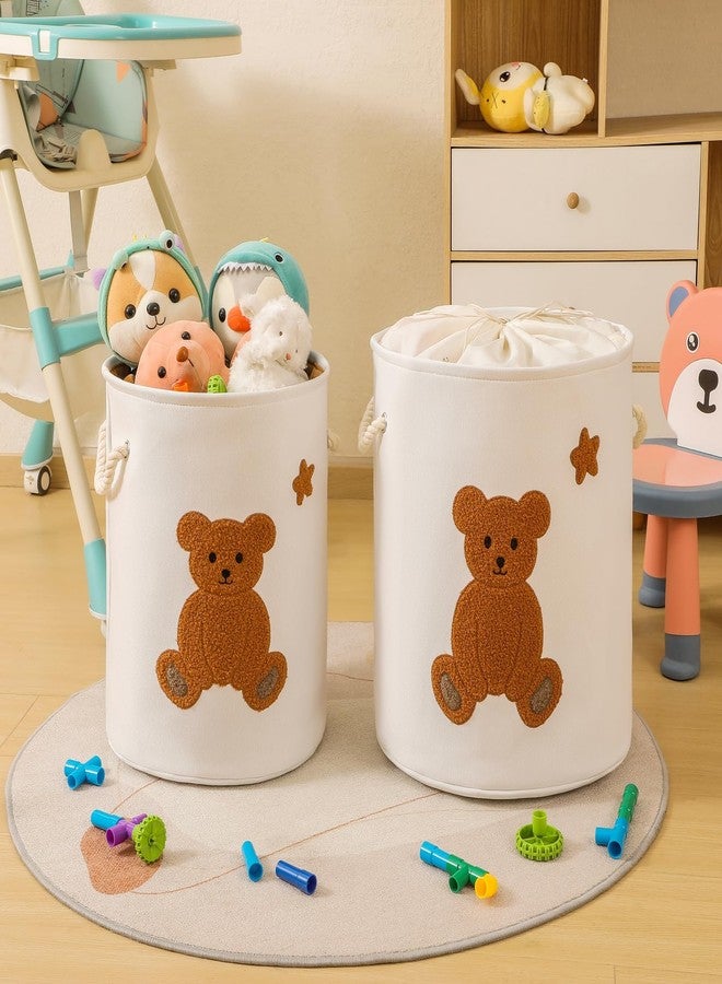 Inough Kids Laundry Basket Nursery Hamper Baby Laundry Basket Stuffed Animal Toys Storage Baskets for Toddler Room Decor, Dirty Clothes Hampers with Drawstring Closure for Bedroom/Living Room/Nursery, Bear - Image 3