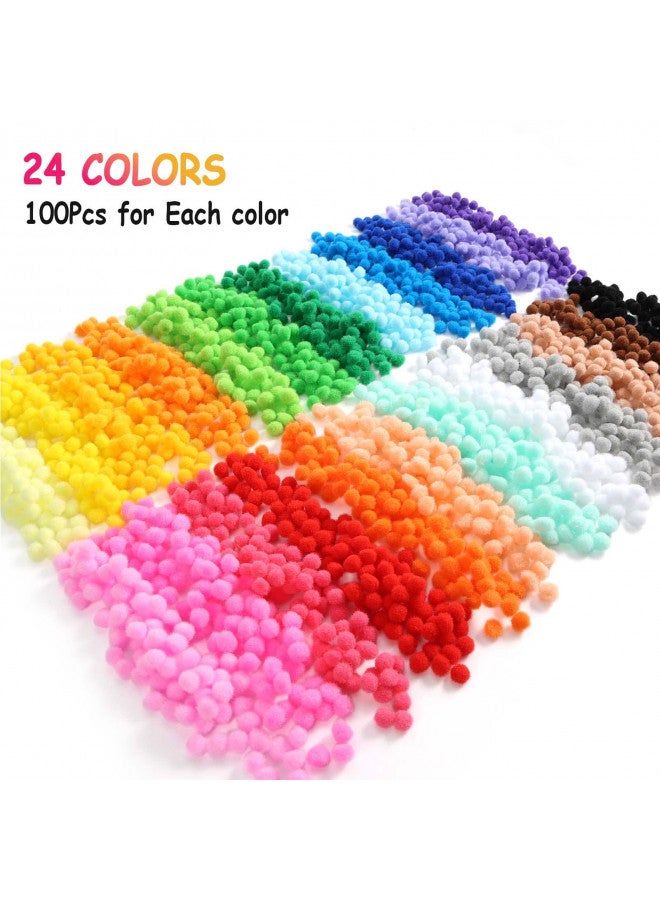 Caydo 2400 Pieces 1cm Pom Poms, Multicolor Small Pompom Balls with 100 Pieces Wiggly Eyes for Kids Arts and Crafts Projects Decorations - Image 1