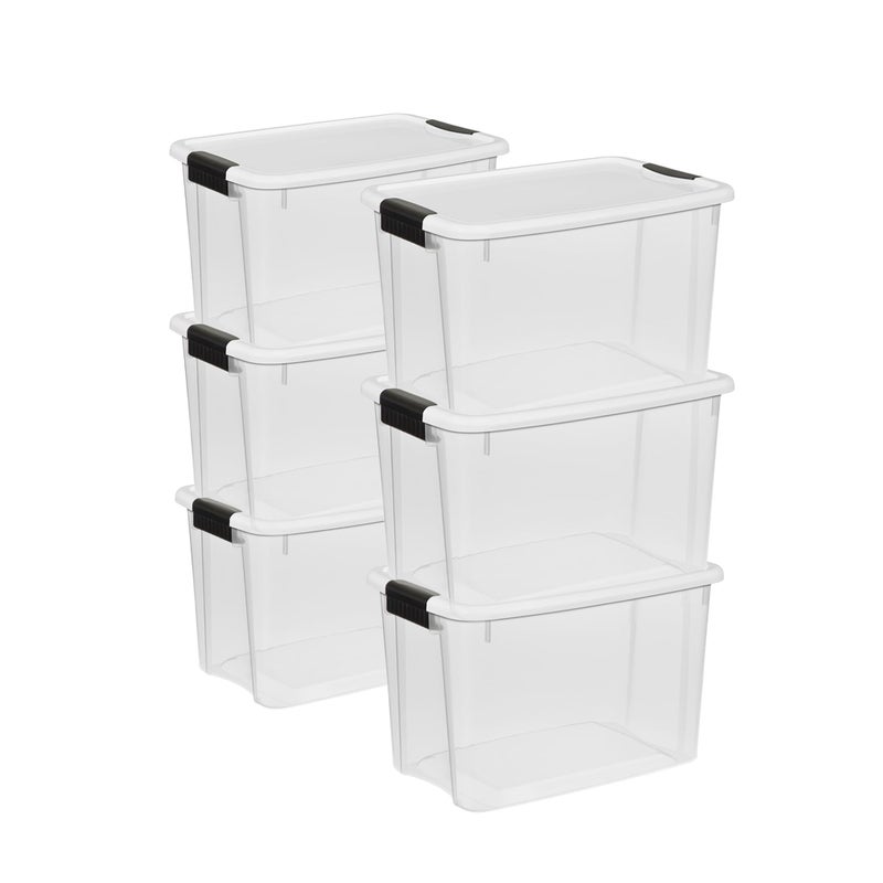 Sterilite 6Pack Stackable Storage Bin with Lid Clear Plastic Design 30 Quart