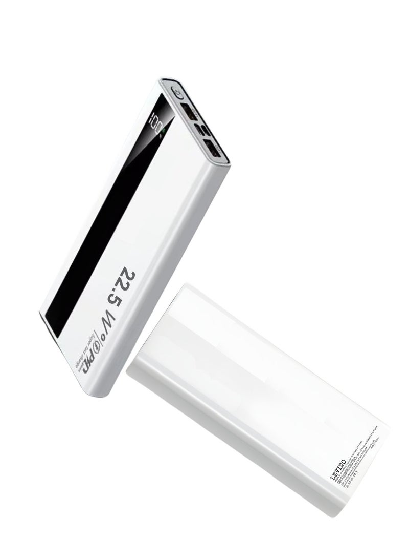 LEVINO 10000mAh 22.5W PD Fast Charging Power Bank - Aviation Certified, Ultra Slim Portable Charger with USB-C Input/Output, 2 USB Outputs and Micro Input - Compact External Battery Pack for iPhone 16/15/14, Galaxy S24/S23, Pixel, iPad - White - Image 1