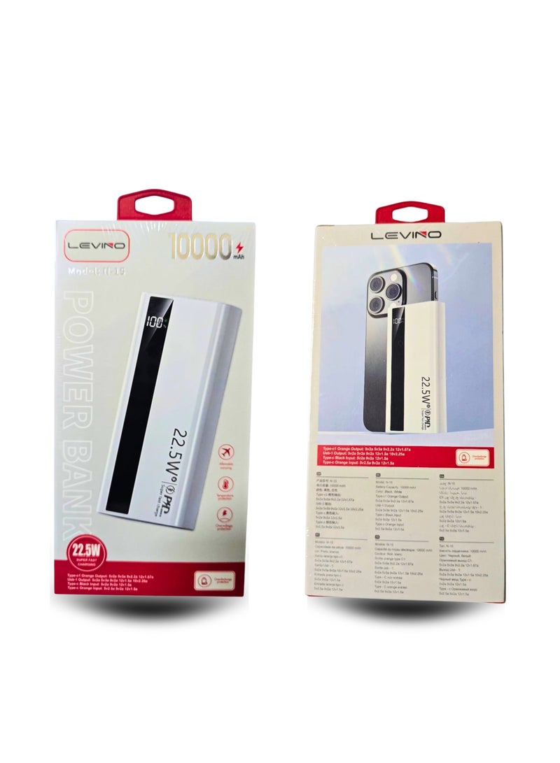 LEVINO 10000mAh 22.5W PD Fast Charging Power Bank - Aviation Certified, Ultra Slim Portable Charger with USB-C Input/Output, 2 USB Outputs and Micro Input - Compact External Battery Pack for iPhone 16/15/14, Galaxy S24/S23, Pixel, iPad - White - Image 4