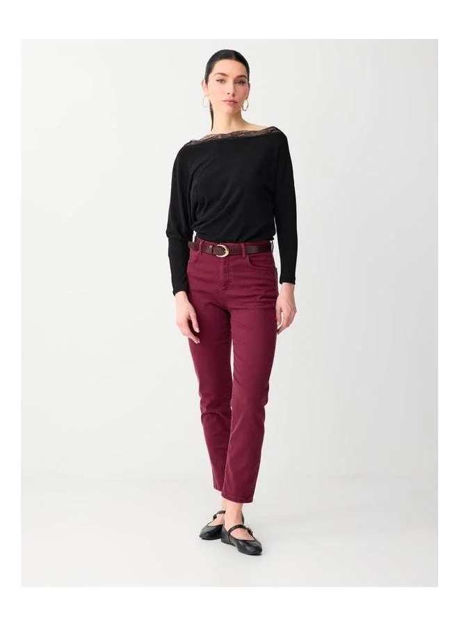 Jimmy Key Black Boat Neck Long Sleeve Lace-Detail Knitted Blouse.