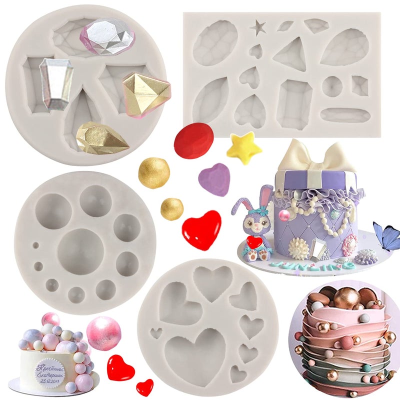 Sijiangmold Mini Gems Silicone Molds Pearl Diamond Brooch Fondant Mold Semi Sphere Ball Chocolate Mold For Cake Decoration Cupcake Topper Candy Polymer Clay Gum Paste Set of 4 - Image 1