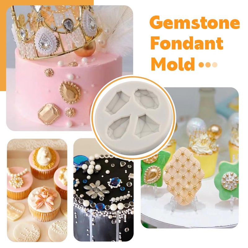 Sijiangmold Mini Gems Silicone Molds Pearl Diamond Brooch Fondant Mold Semi Sphere Ball Chocolate Mold For Cake Decoration Cupcake Topper Candy Polymer Clay Gum Paste Set of 4 - Image 3