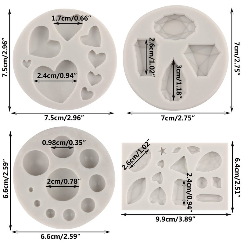 Sijiangmold Mini Gems Silicone Molds Pearl Diamond Brooch Fondant Mold Semi Sphere Ball Chocolate Mold For Cake Decoration Cupcake Topper Candy Polymer Clay Gum Paste Set of 4 - Image 2