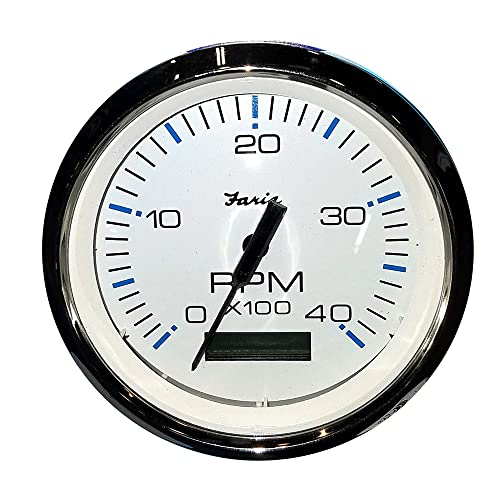 Faria Beede Instruments Faria 33834 Chesapeake Tachometer Gauge with Hourmeter Diesel - White SS, 4" - Image 1