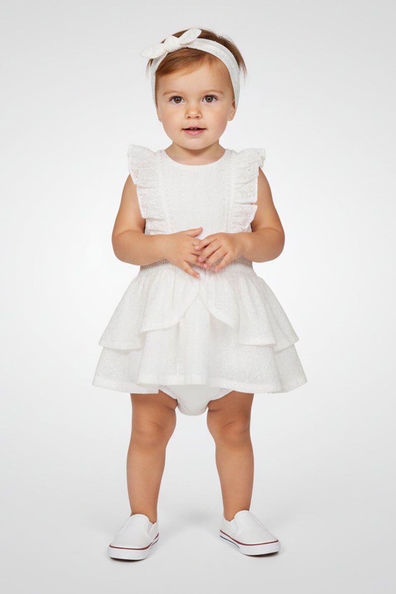 Nanette lepore Toddlers Girl 3 Pcs Embroidered Dress, Panty And Headband Set, White - Image 1