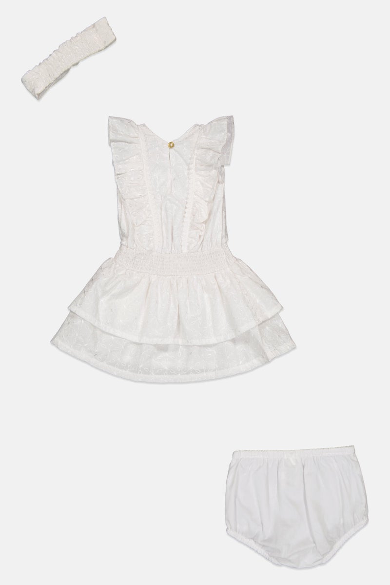 Nanette lepore Toddlers Girl 3 Pcs Embroidered Dress, Panty And Headband Set, White - Image 2