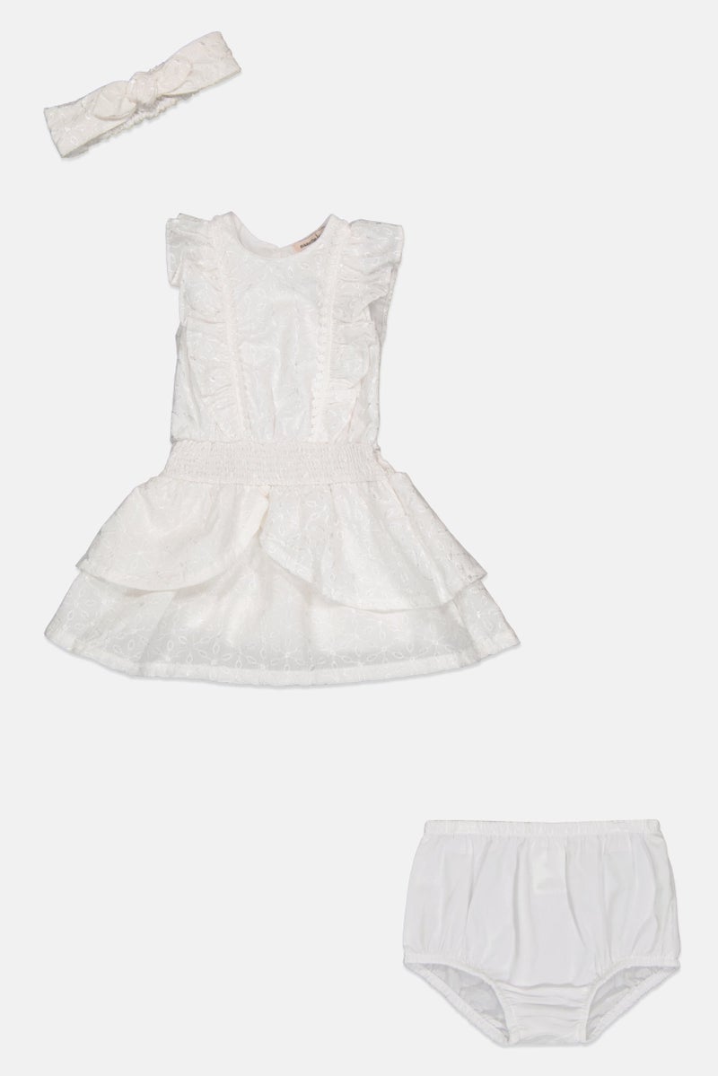Nanette lepore Toddlers Girl 3 Pcs Embroidered Dress, Panty And Headband Set, White - Image 3