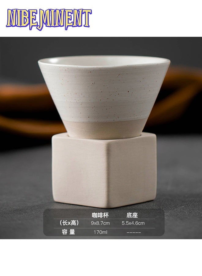 NIBEMINENT Coffee Cup Vintage Ceramic Coffee Mug with Base,Funnel Ceramic Japanese Coffee Tea Mugs,Handmade Art Triangle Tapered Porcelain Cups,Cappuccino Mug for Hot and Cold Drinks  - Image 1