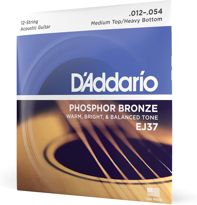 D'Addario Replaceable parts Guitar Strings - Phosphor Bronze Acoustic Guitar Strings - EJ37 - Rich, Full Tonal Spectrum - For 12 String Guitars - 2-54 Medium Top/Heavy Bottom 12-String Various color options - Image 1
