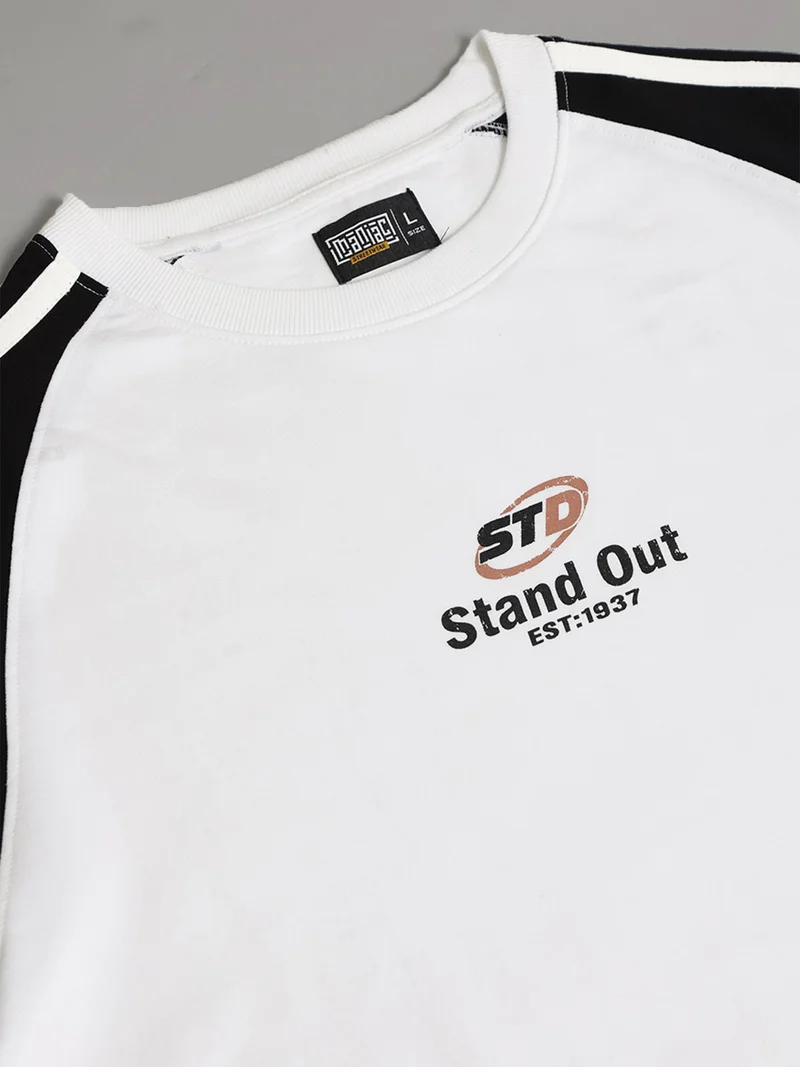 Maniac  Maniac Mens Spray Printed Round Neck Half Sleeve White and Grey Cotton Tshirt for Men | Best Price UAE