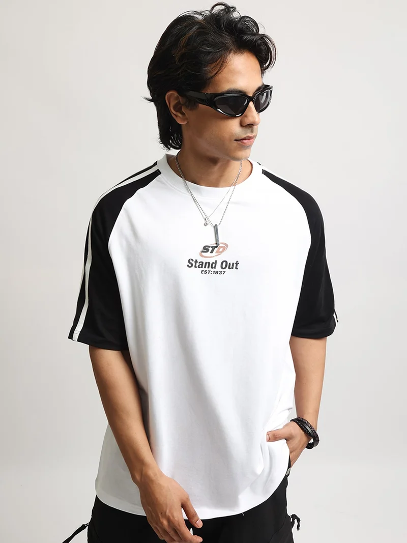 Maniac  Maniac Mens Spray Printed Round Neck Half Sleeve White and Grey Cotton Tshirt for Men | Best Price UAE