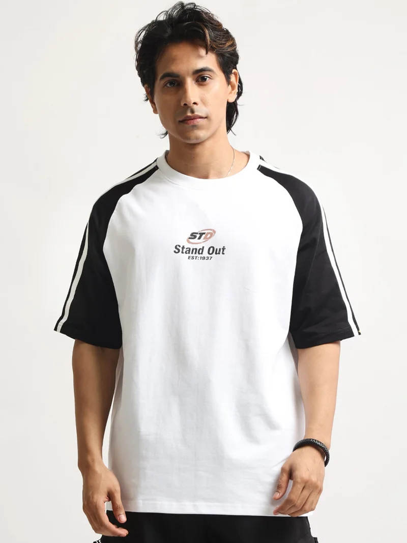 Maniac  Maniac Mens Spray Printed Round Neck Half Sleeve White and Grey Cotton Tshirt for Men | Best Price UAE