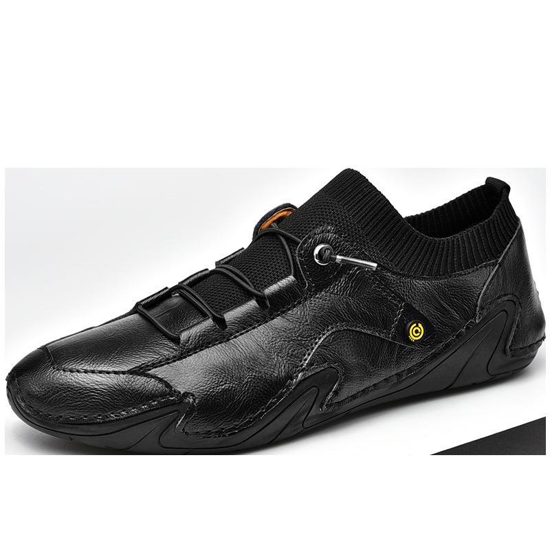 Mens Casual Leather Loafers Summer Trendy Octopus Shoes Black
