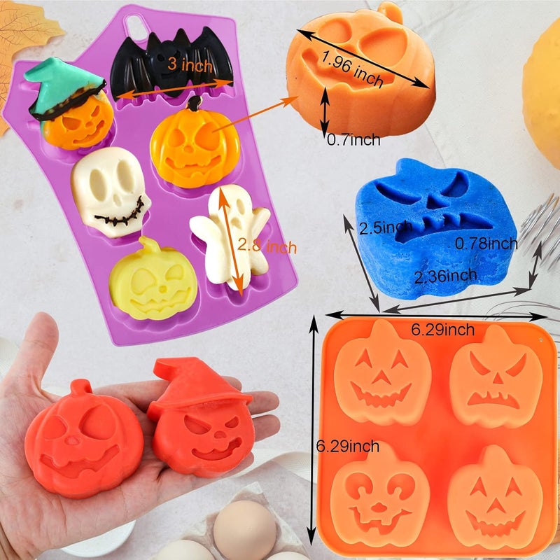 Winerming Pumpkin Silicone Mold Halloween Cake Mold 5 Piece Chocolate Molds With Ghost, Bat & Witch Hat Cookie Molds for Candy, Gummy, Jello, Ice Cube, Crayon Melt, Biscuits, Soap Baking - Image 2