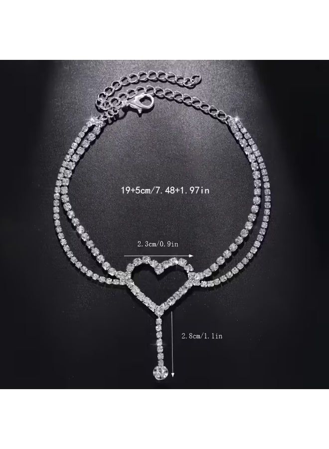 aeen Minimalist Rhinestone Heart Anklet | Transparent Heart Charm with Delicate Chain for Women - Image 4