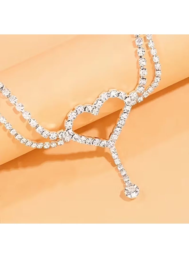 aeen Minimalist Rhinestone Heart Anklet | Transparent Heart Charm with Delicate Chain for Women - Image 3