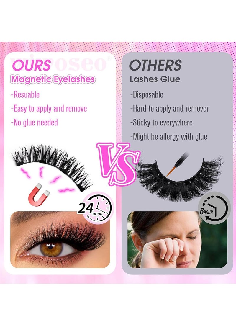 FLYROAD Magnetic False Eyelashes Set, Reusable Magnetic Eyelashes, Upper and Lower Eyelashes Combination (Left and Right Eyes Separate), Natural Glue-free 3D False Eyelashes Set with Applicator, Easy to Wear - Image 3