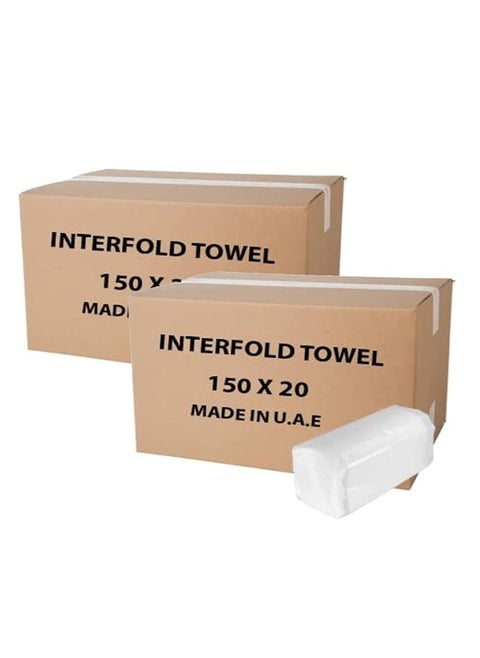 150-Sheet Interfold Tissue Hand Towel - Embossed (Paper, Pack of 2 Box)