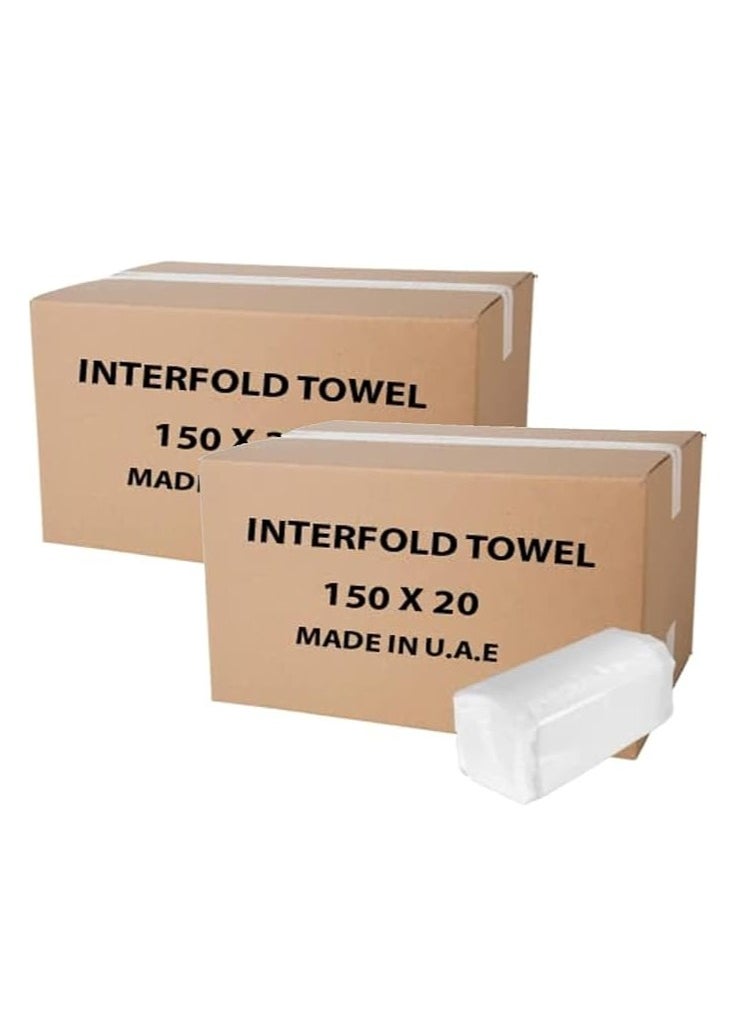 150-Sheet Interfold Tissue Hand Towel - Embossed (Paper, Pack of 2 Box)