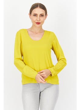 Zero Women Scoop Neck Long Sleeve Plain Blouse, Yellow  - Image 1