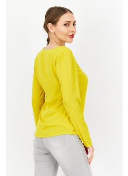 Zero Women Scoop Neck Long Sleeve Plain Blouse, Yellow  - Image 4