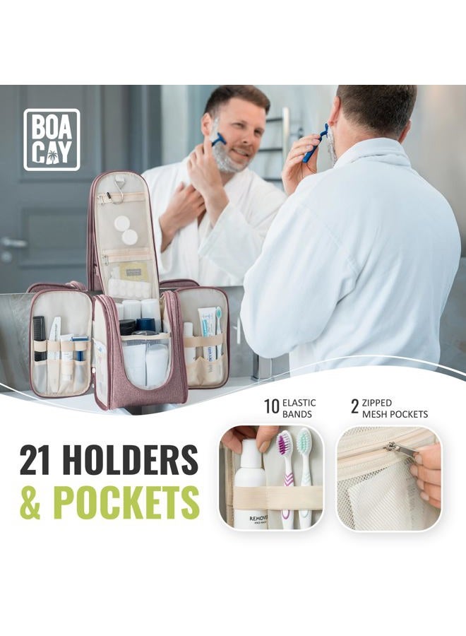 BOACAY Hanging Travel Toiletry Bag for Women and Men, Makeup and Shower Bag, (M) Coffee with Milk Brown, Medium, Toiletry Bag - Image 3