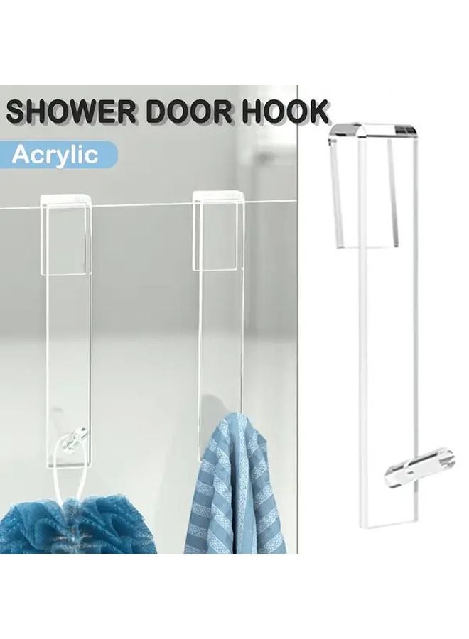 2pcs Acrylic Shower Hooks Punch Free Transparent Bathroom Glass Door Towel Rack Hanger - Image 2
