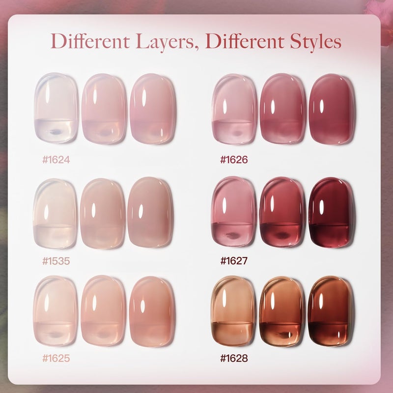 GAOY Gel Nail Polish Kit with UV Light for Beginners, 6 Colors Sheer Nude Red Pink Brown, Gel Polish Kit with Top and Base Coat for Salon and Nail Art DIY at Home, Rose Garden - Image 3