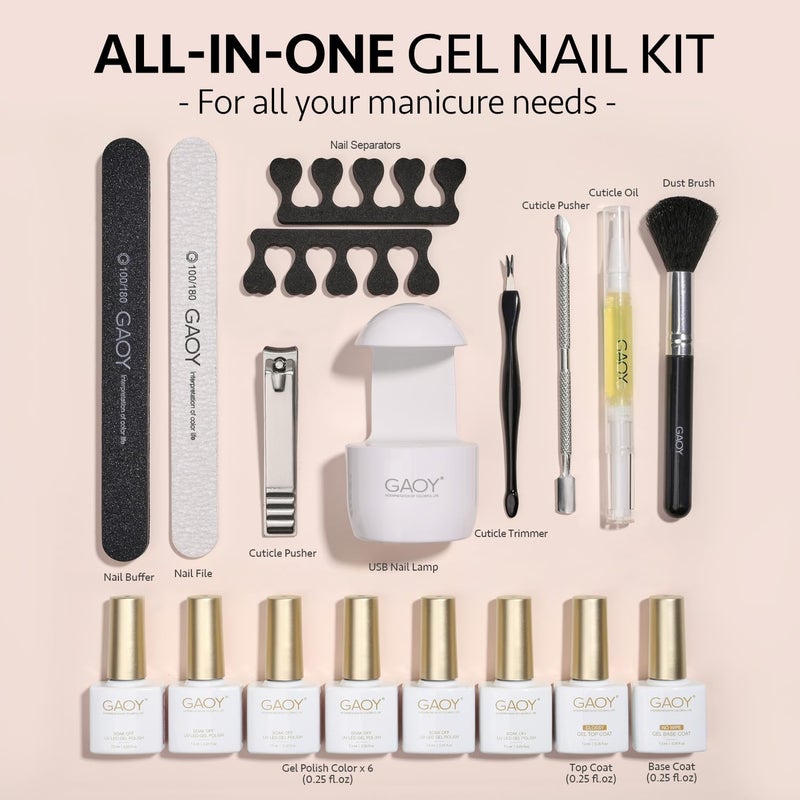 GAOY Gel Nail Polish Kit with UV Light for Beginners, 6 Colors Sheer Nude Red Pink Brown, Gel Polish Kit with Top and Base Coat for Salon and Nail Art DIY at Home, Rose Garden - Image 2
